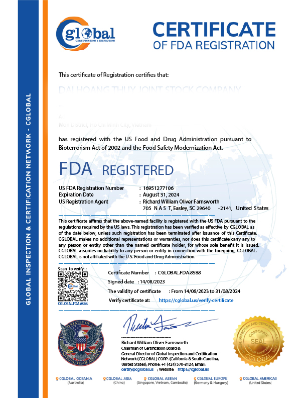 FDA certificate sample