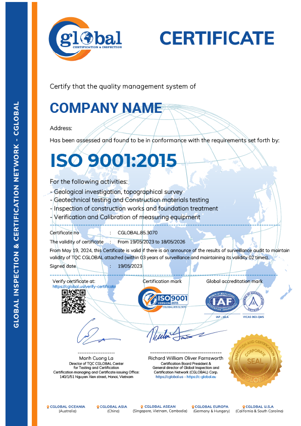 ISO 9001 certificate sample